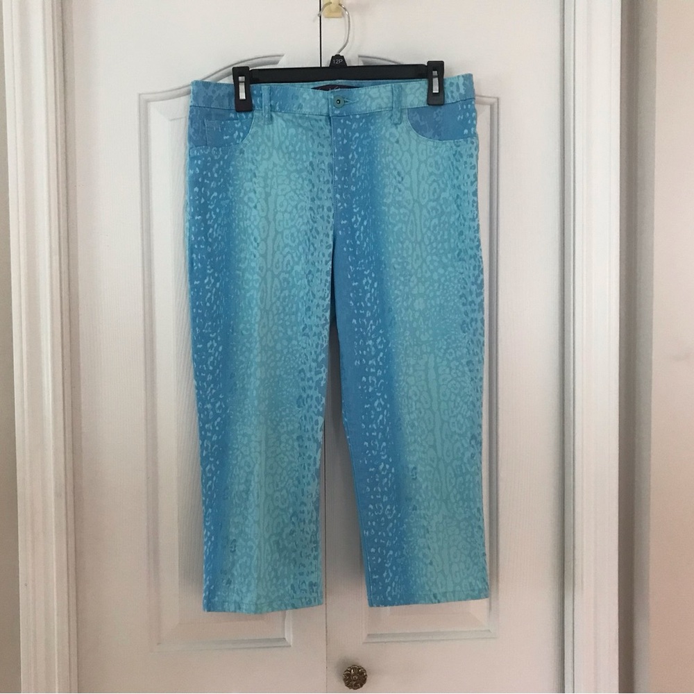 GLORIA VANDERBILT  Stretch Capris Zipper Front, Pockets, Aqua Color Size…